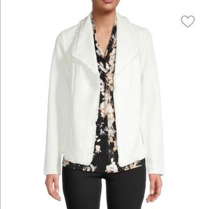Premise White Textured Blazer With Fringe and Open Front Size Small NWT